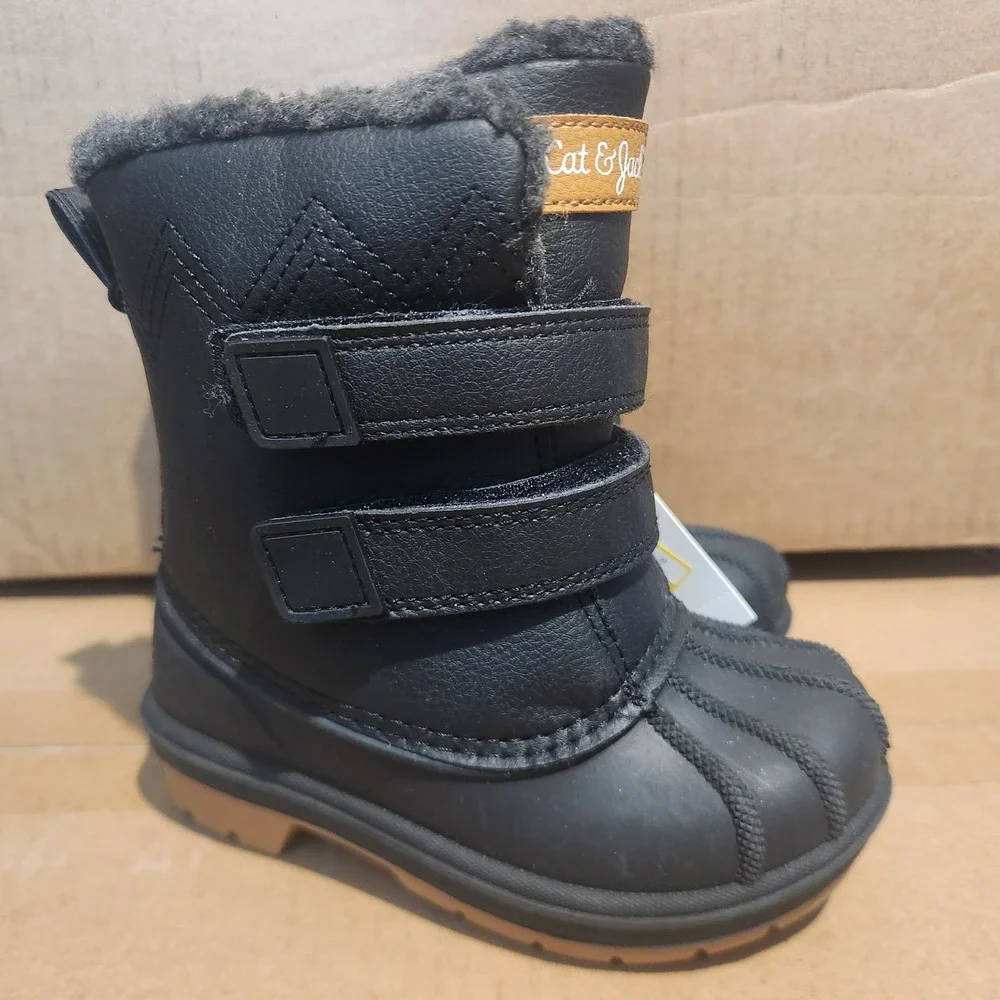 Cat & Jack Denver Black Waterproof Winter Boots Kids Size 7 Faux Fur Lining